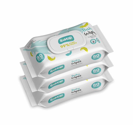 Humini - Pure Water Baby Wipes - 3 x 80 - 240 wipes