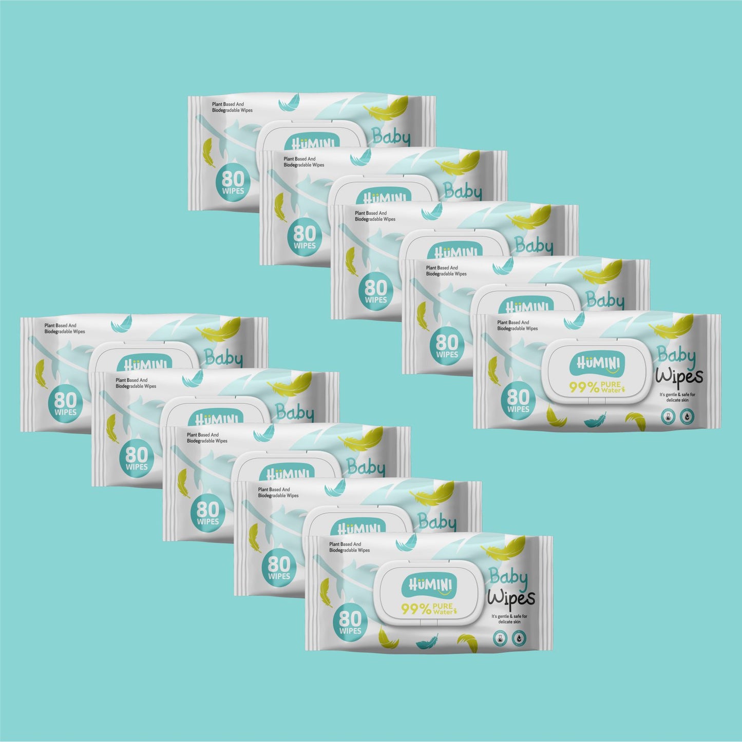 Humini - Pure Water Baby Wipes - 10 x 80 - 800 wipes