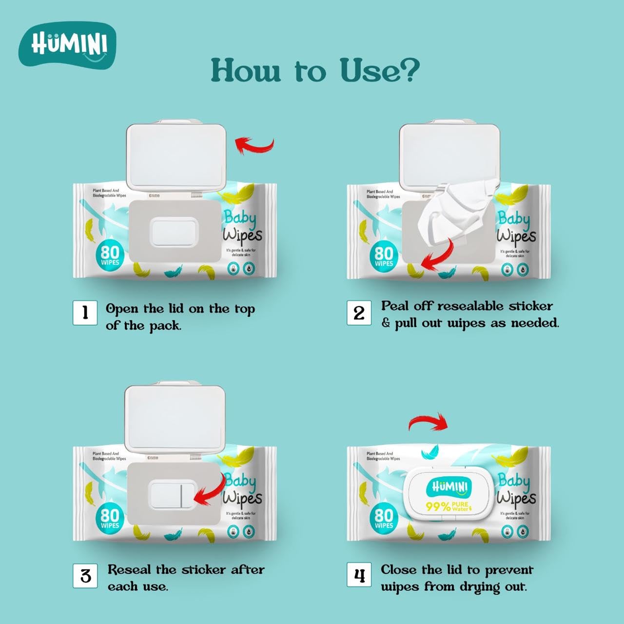 Humini - Pure Water Baby Wipes - 10 x 80 - 800 wipes